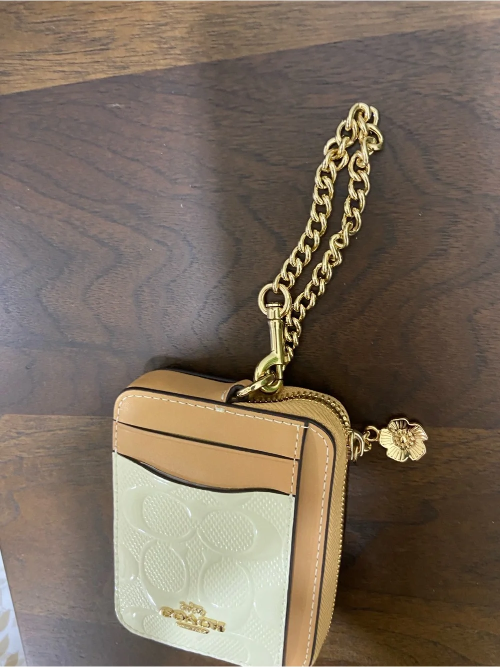 Coach Zip Card Case In Signature Leather With Charm -Light Lemon/Tan